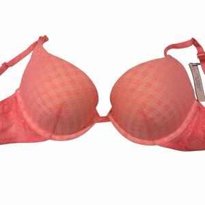 NWT Victoria’s Secret Neon Orange Push Up Bra Single Hook Band sz 32D